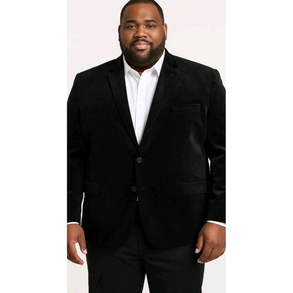 JF J Ferrar Black Velvet Blazer Jacket 52L Big & Tall Mens Formal Suit Jacket
